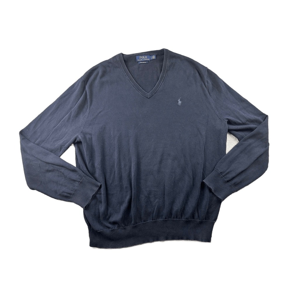 Polo Ralph Lauren Pima Cotton Sweater Men L Blue V-Neck Breathable Preppy Office